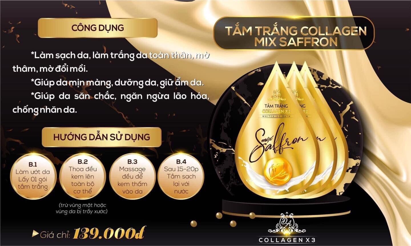 [HCM]TẮM TRẮNG COLLAGEN X3 MIX SAFFRON (hộp 3 gói)