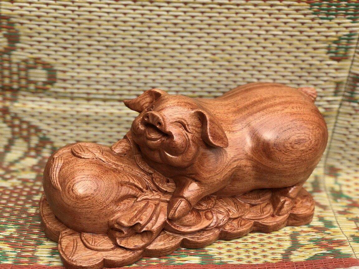 Tượng con heo con lợn gỗ hương