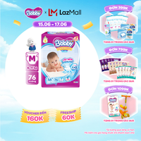 [Từ 22-23 tặng QUÀ TO-SLCH]Tã dán Bobby Lõi nén thần kì 3mm Siêu khô thoáng M76 - 76 miếng