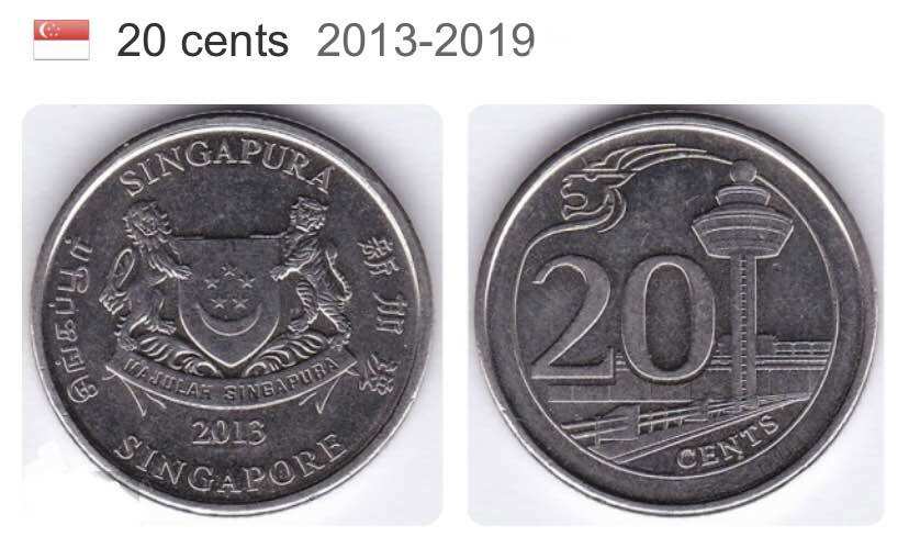 Đồng xu 20 cents của singapore 2013 - 2019