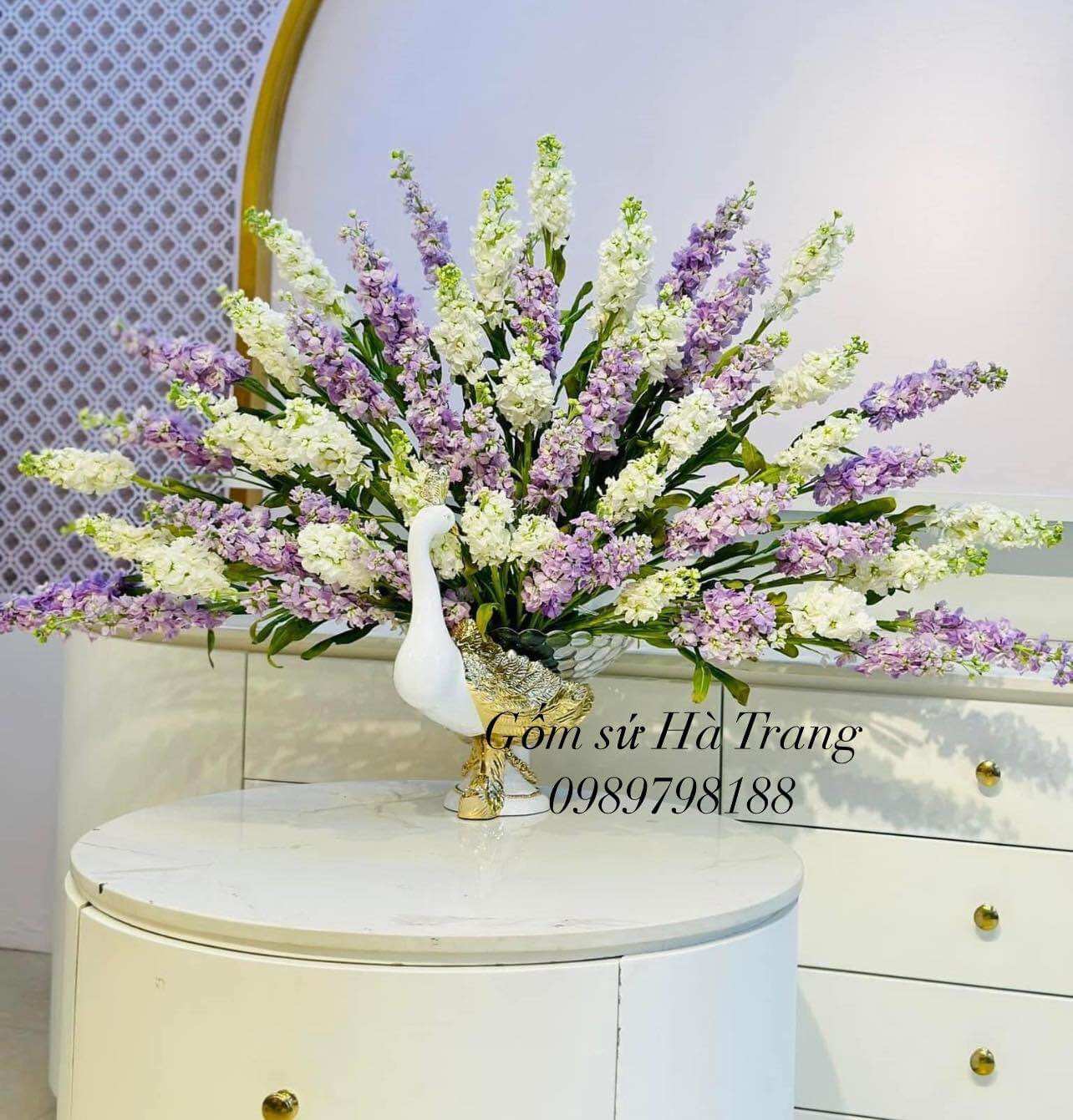 Chim công trang trí decor bày hoa quả cắm hoa