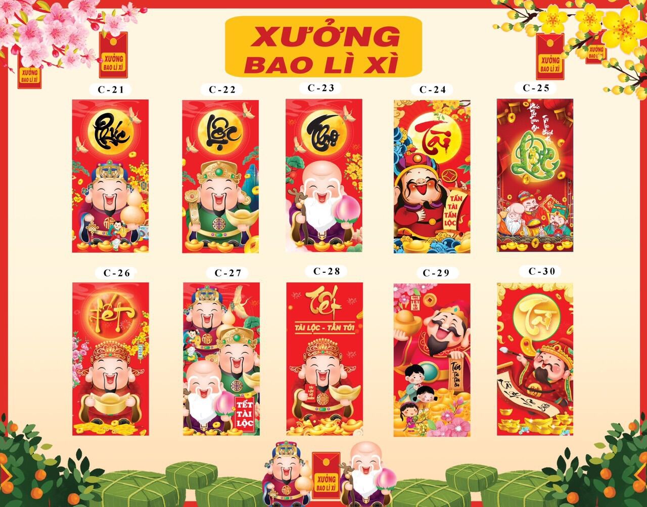 SỈ 1000 BAO LÌ XÌ ĐẸP ( vô sẵn 10 cái xấp bao kiếng)