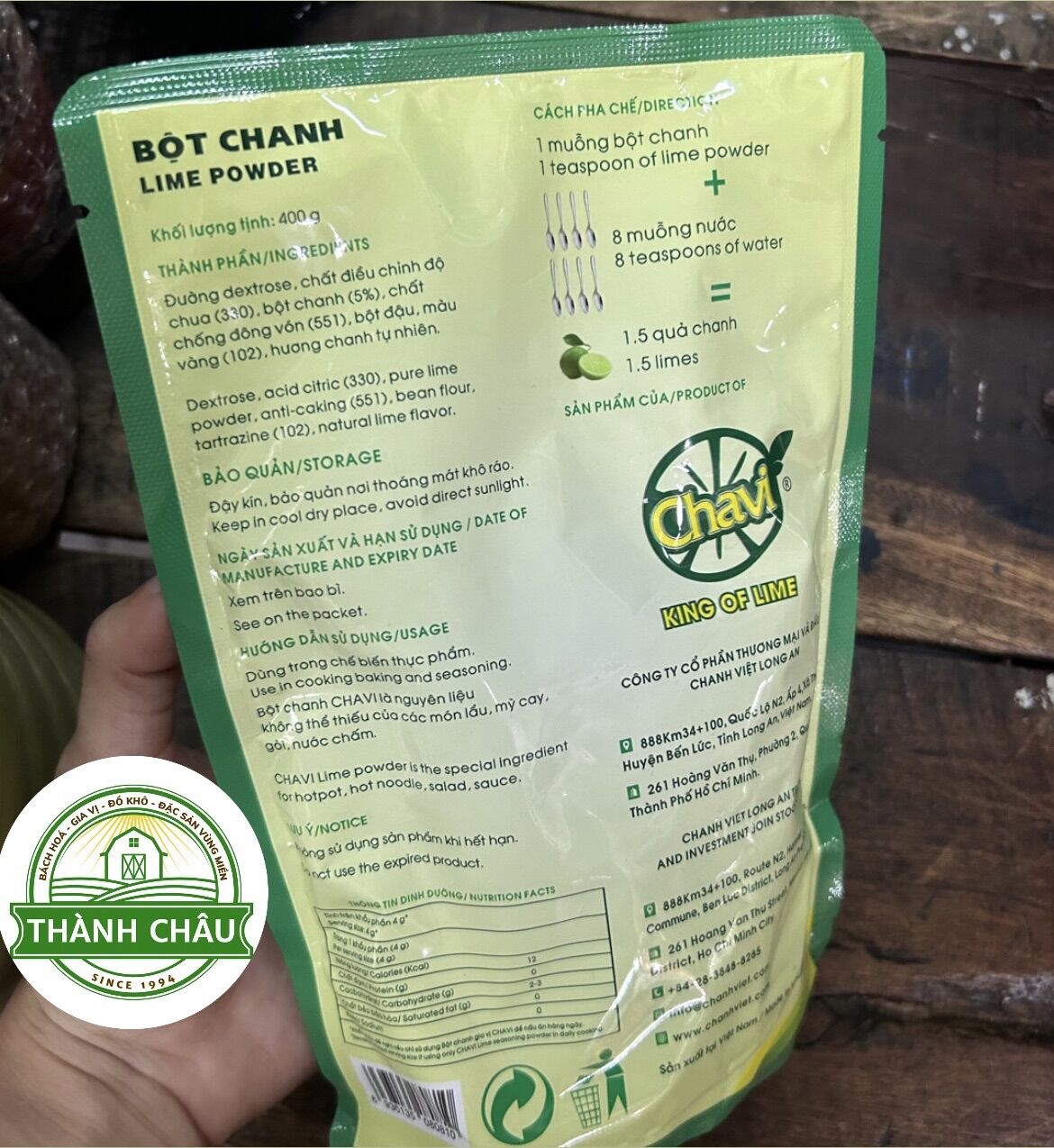 (Chính Hãng) Bột Chanh Chavi - Lime Powder Túi 400g