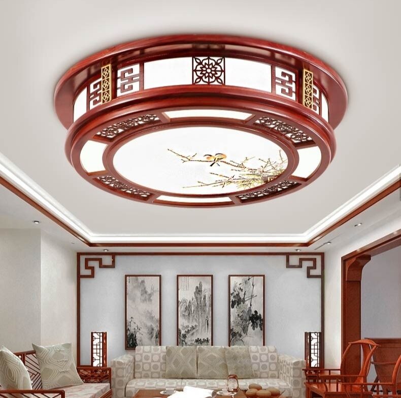 ĐÈN TRẦN ỐP GỖ 001- PHONG CÁCH TÂN CỔ ĐIỂN