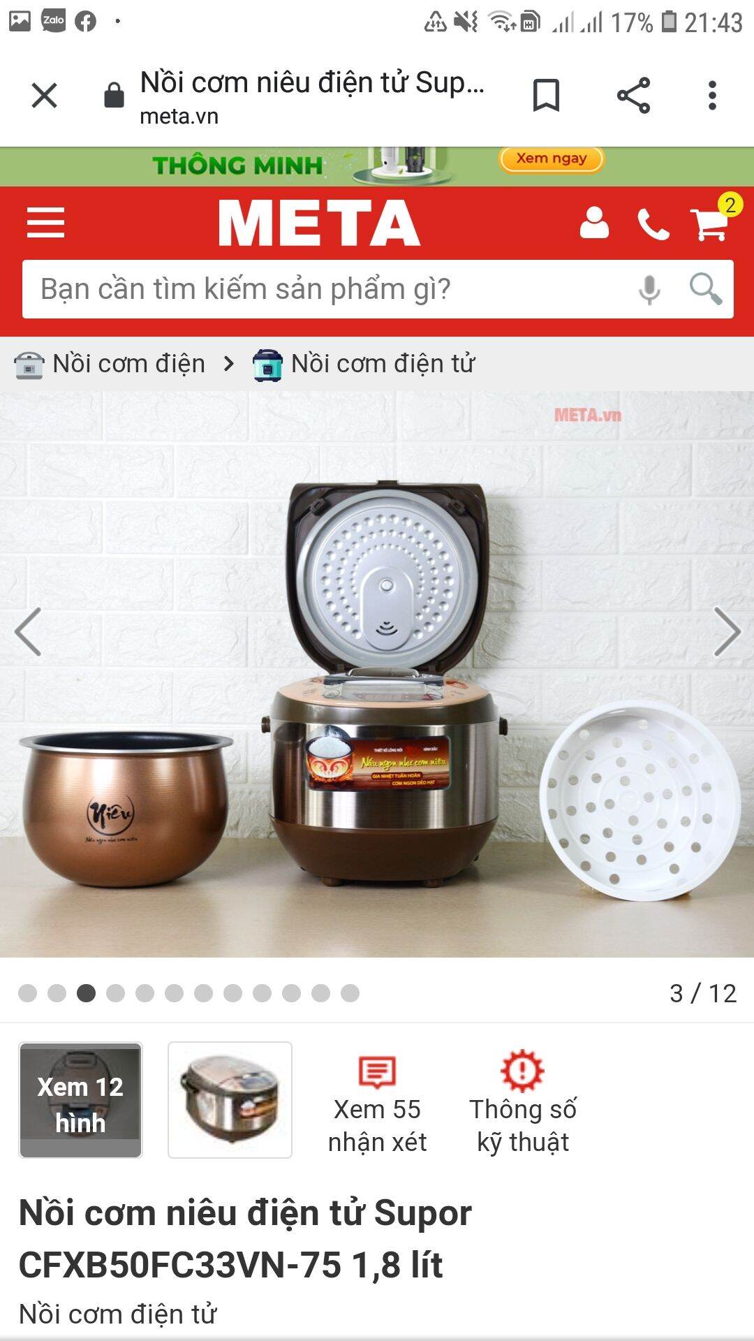 Nồi cơm điện Supor 1.8 lit