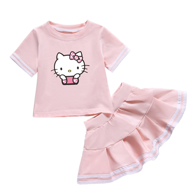 Váy Ngắn Cotton Hellokitty Cho Bé Gái Mùa Hè Váy Ngắn Tay Ngắn Cho Bé Gái Bộ Đồ Hai Mảnh Váy Ngắn Co
