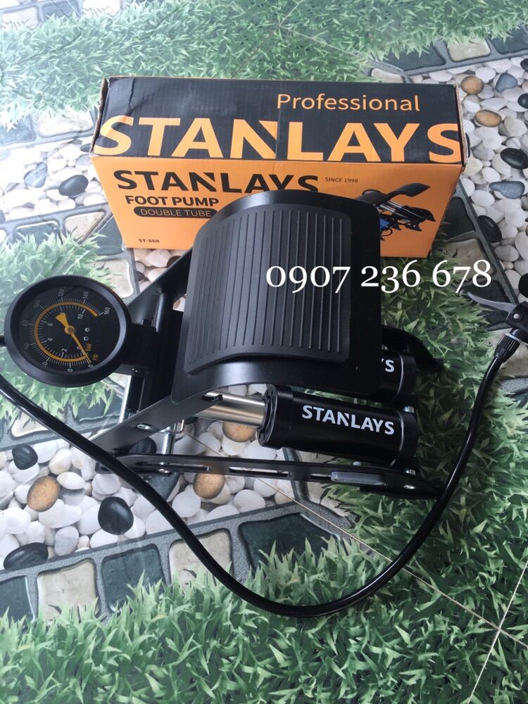 Bơm đạp chân mini dùng cho xe máy xe đạp ô tô 2 ống stanlays