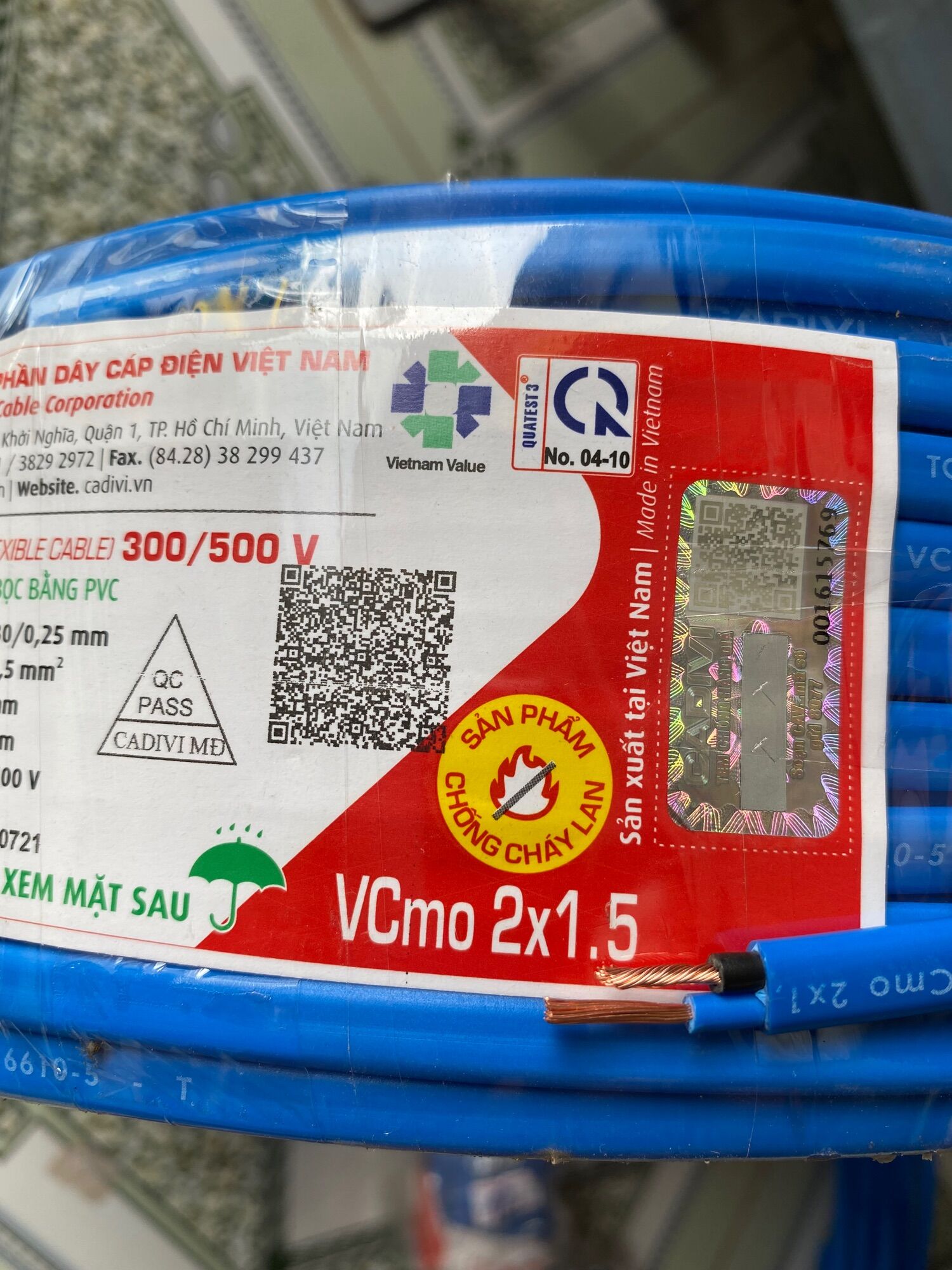 5 mét dây điện đôi mềm dẹp 2 lớp vỏ Cadivi 2x1.5mm (Vcmo 2x30/0.25)