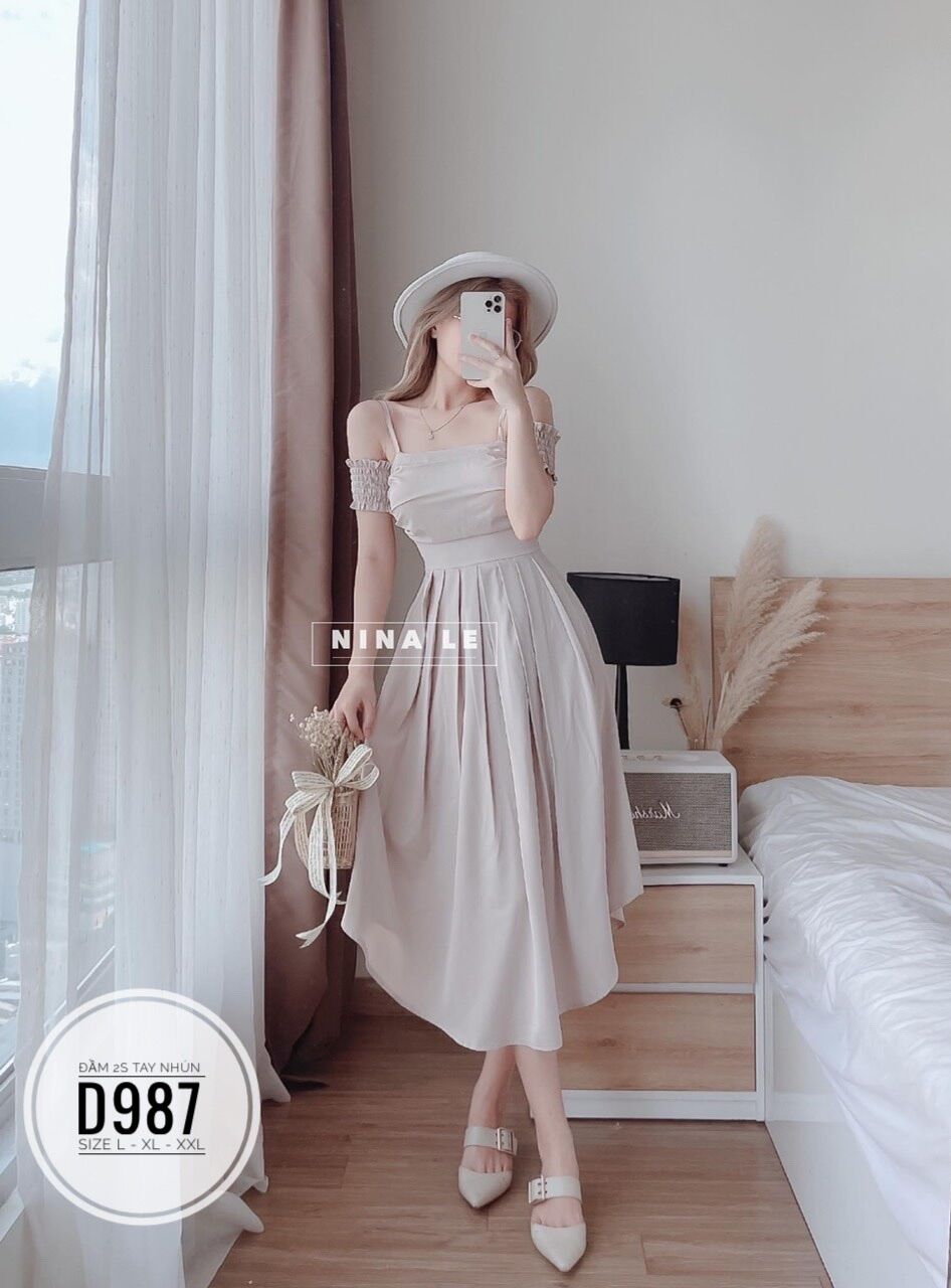 60-90kg Bigsize ĐẦM 2S TAY NHÚNG D987