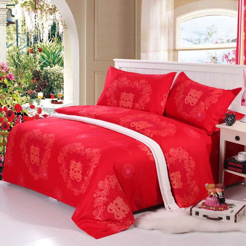 Ga Giường Màu Đỏ Tươi Một Chiếc Vải Lông Mài Dày Dặn Đám Cưới Đồ Dùng Kết Hôn Đồ Dùng Trên Giường Tiệc Mừng Chăn Ga Gối Chữ Hỷ Giường M