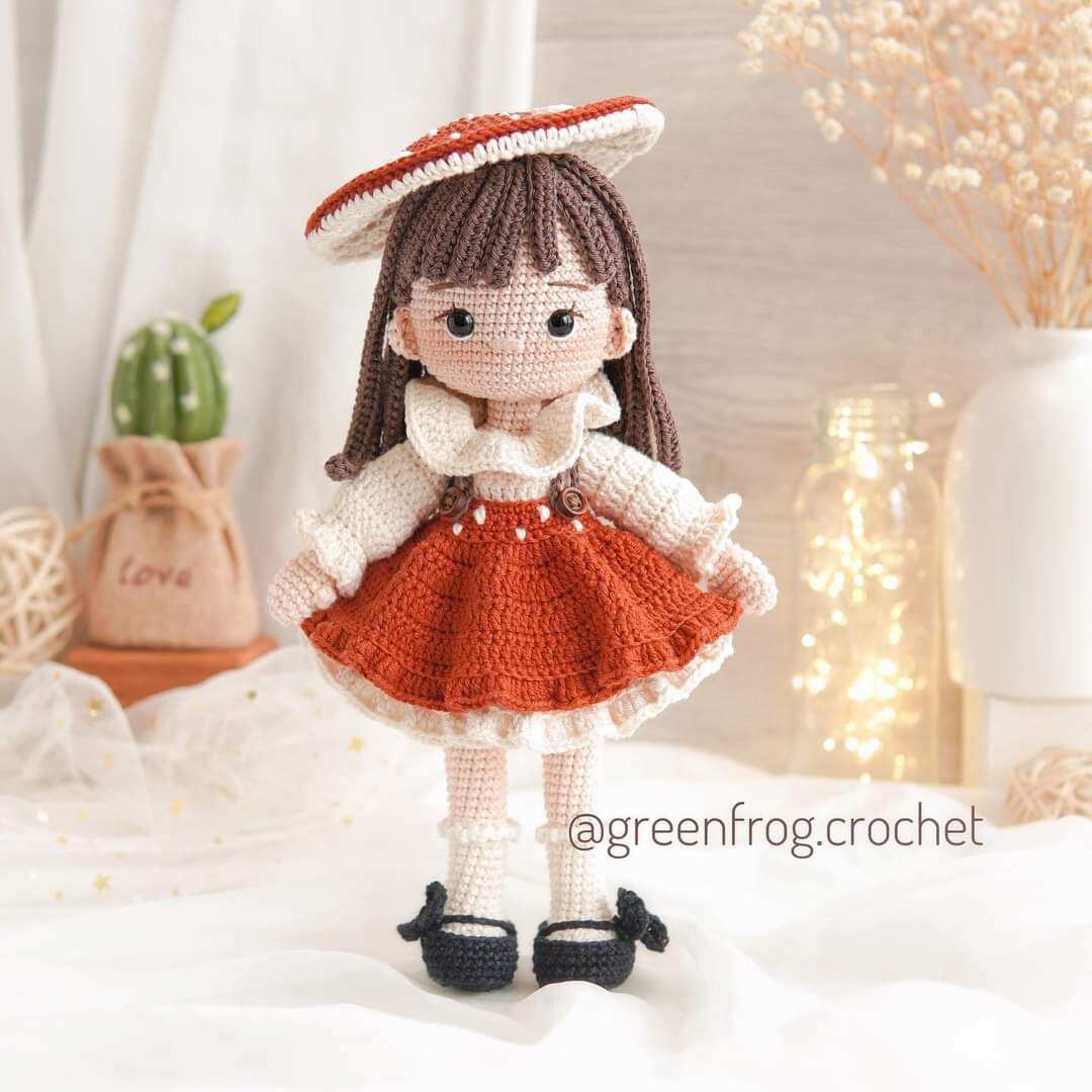 Búp bê đội mũ nấm handmade xinh xắn cao ~30cm TL00