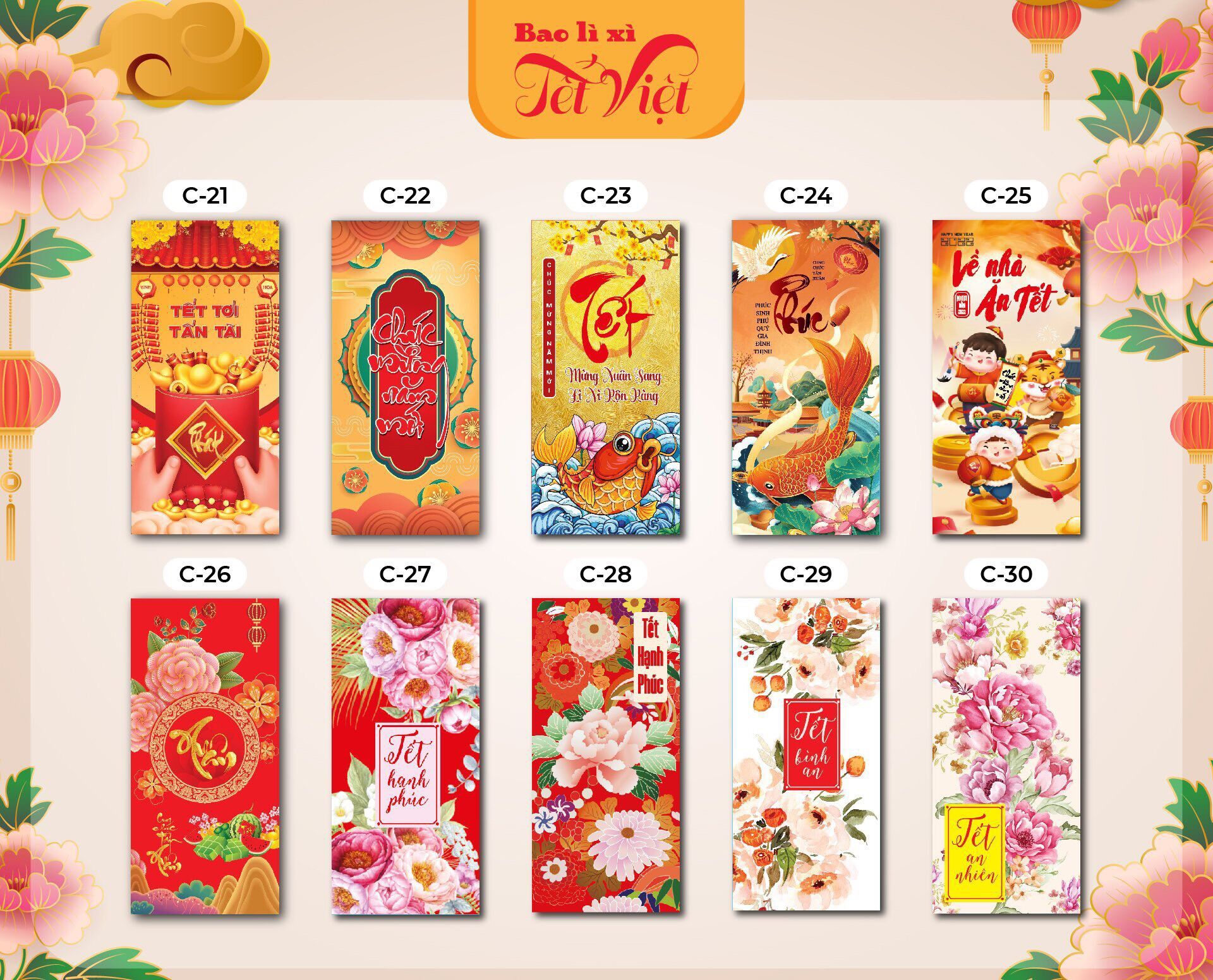 Set 10 bao lì xì tết 2022 giá rẻ
