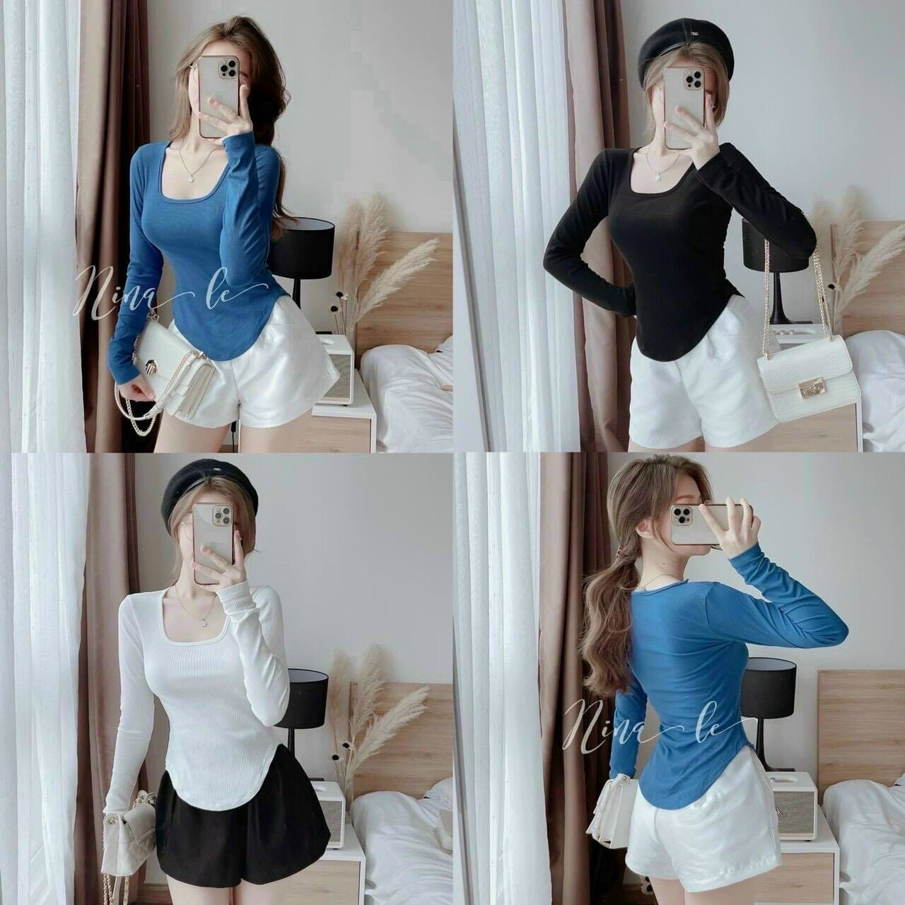 Áo vạt bầu tay dài gân