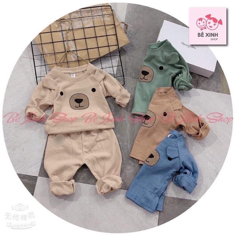 Bộ gân tăm hình mặt gấu cho bé 7-21kg