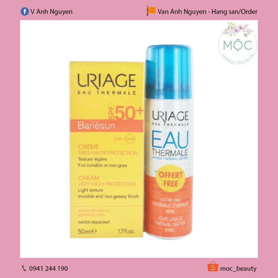 Set kem chống nắng Uriage Bariesun Creme SPF50 kèm xịt khoáng 50ml