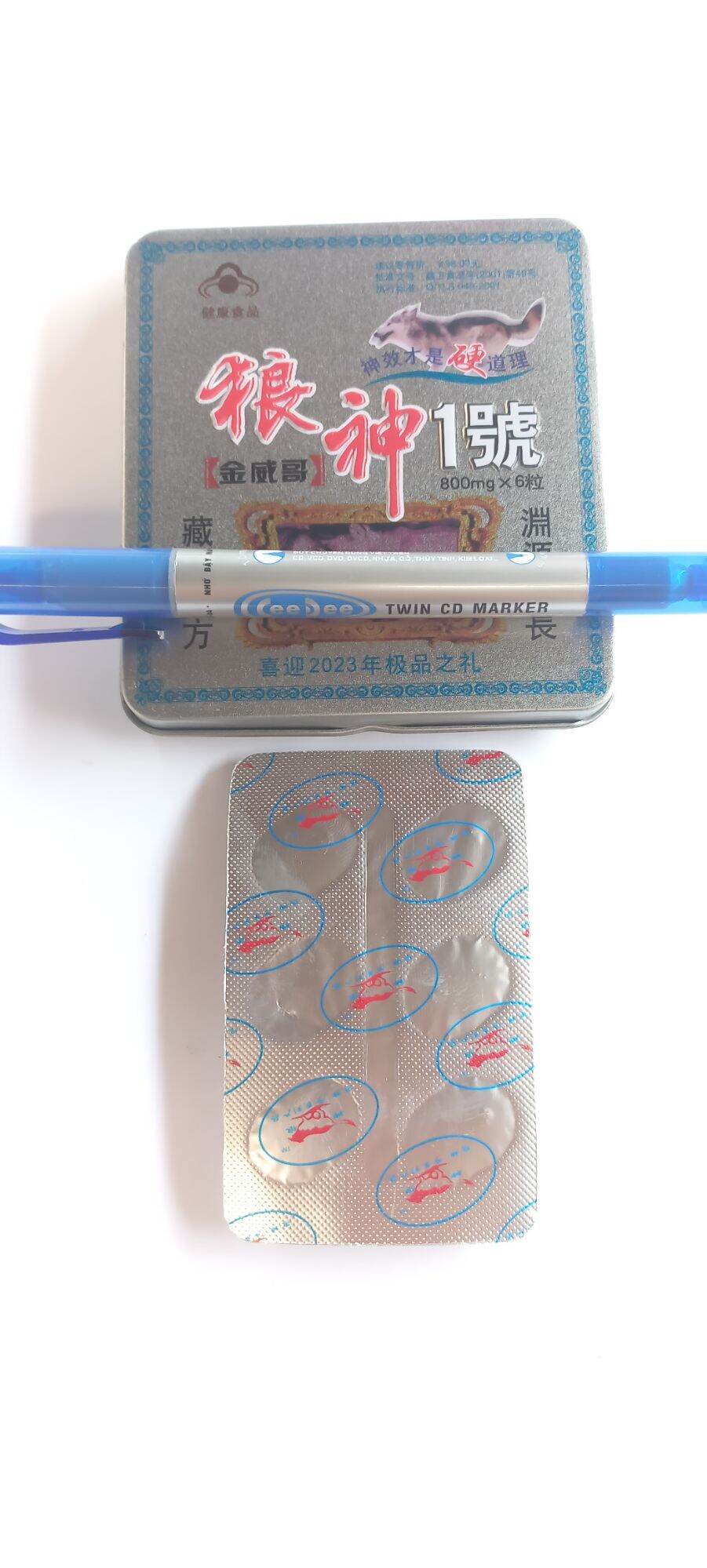 Bút dạ xanh 6 viên nâu sói bạc