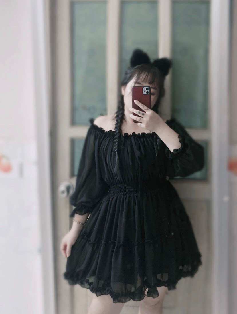 [Bigsize 60-90kg] Đầm trễ vai tay dài có lót quần