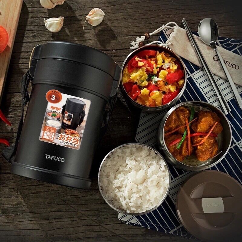 HỘP CƠM GIỮ NHIỆT TAFUCO HÀNG NỘI ĐỊA NHẬT - Hộp đựng thức ăn giữ nhiệt 24 giờ 3 tầng dung tích 2 lít