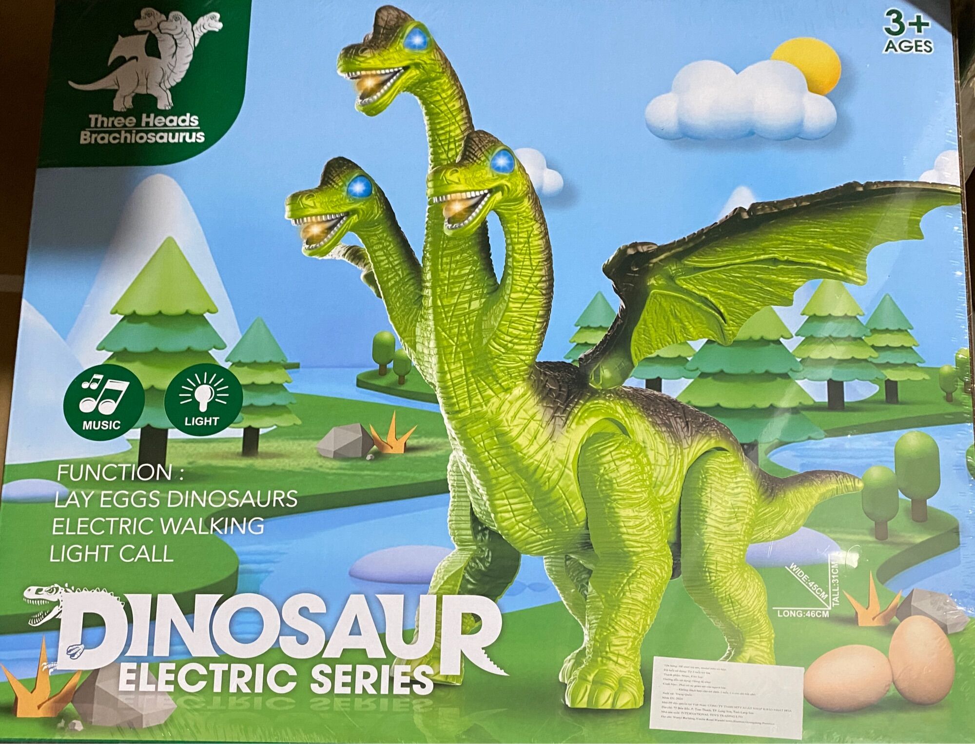 Khủng long 3 đầu, đẻ trứng -pin, - hunterson toys