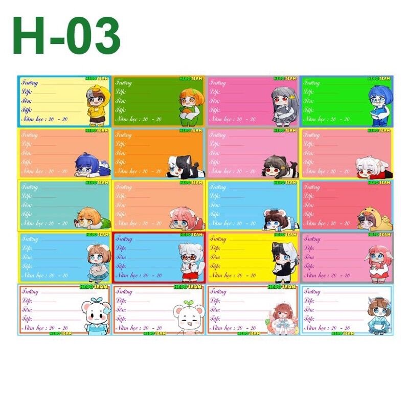 Nhãn vở Hero team 20 nhãn/ nhãn dán hero team simmy sammy phong cận sỉo kairon