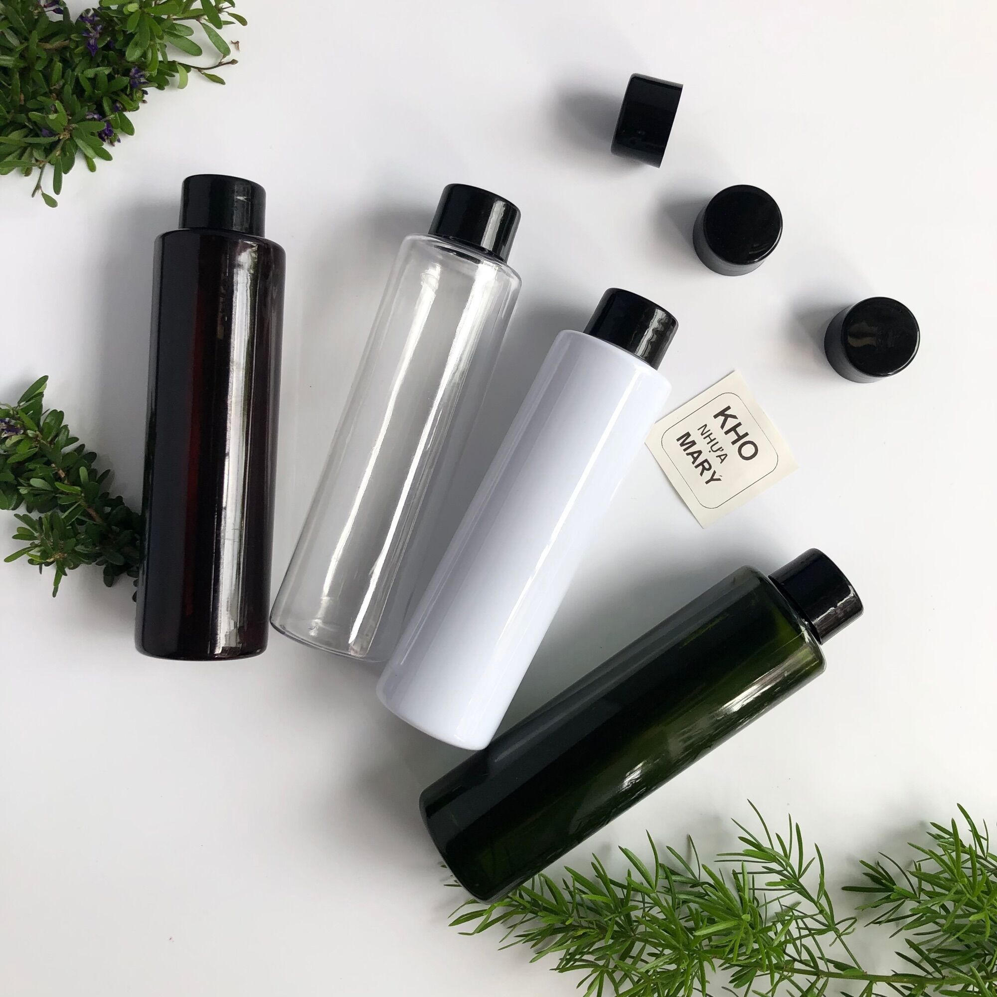 Chai 150ml nắp vặn đen / nắp bật trong - chai pet nhựa nâu / xanh / trong / trắng chai cao chiết mỹ phẩm