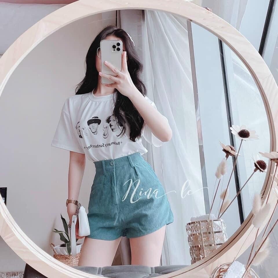 [HCM]SET PULL TRẮNG HÌNH NGƯỜI + QUẦN SHORT NHUNG XANH??