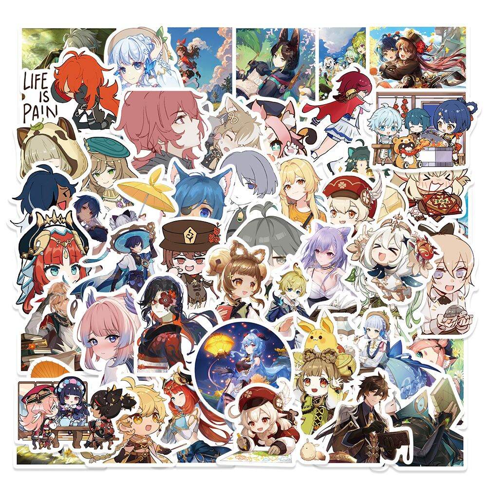 Set 50 miếng sticker hình dán chống nước genshin impact