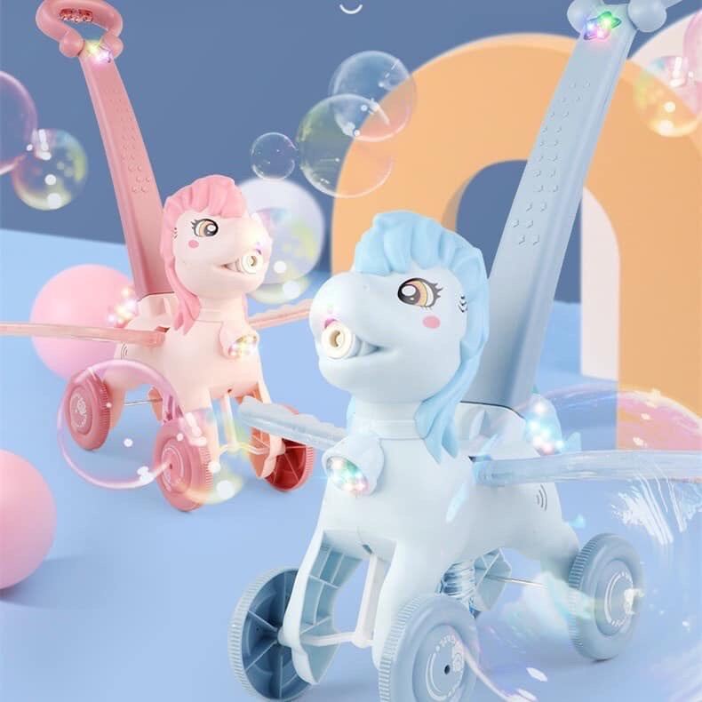 Xe đẩy ngựa Pony thổi tạo bong bóng có đèn nhạc đồ chơi cho bé Baby