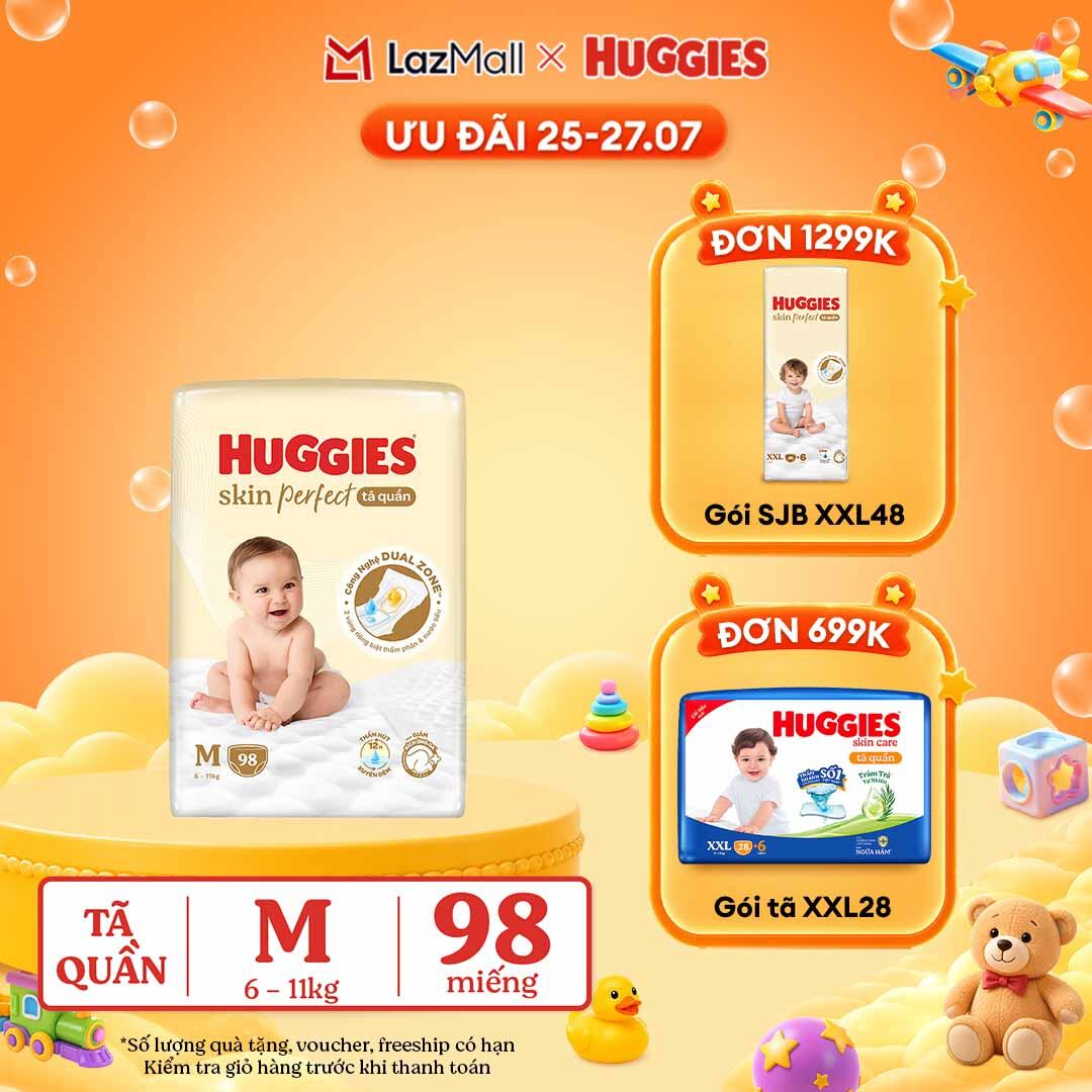 [30.7 QUÀ TẶNG ĐH 699K]  Tã quần Huggies Skin Perfect M size Mega Jumbo 98+4 miếng