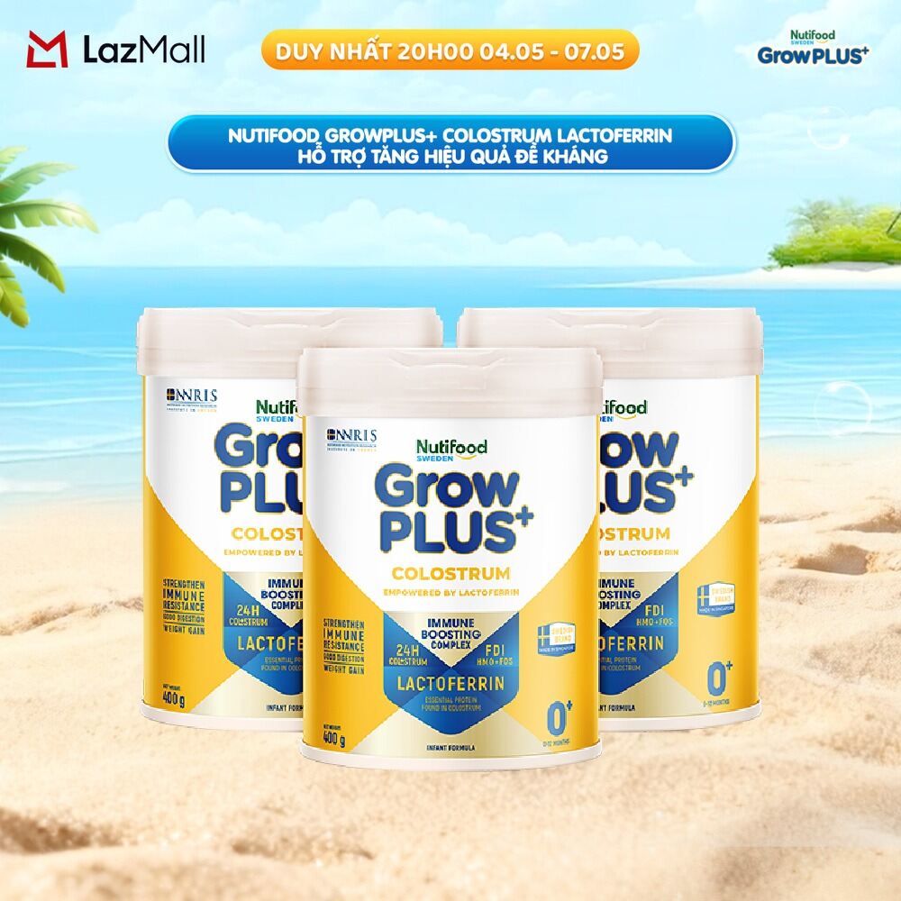 Combo 3 Sữa bột Nutifood Sweden GrowPLUS+ Colostrum Lactoferrin 0+ 400g