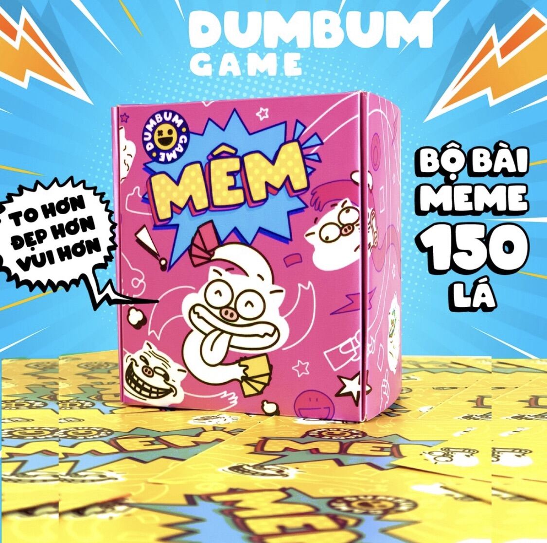 Bộ bài Mêm DumBum, boardgame meme hài hước chơi nhóm cùng bạn bè 150 lá