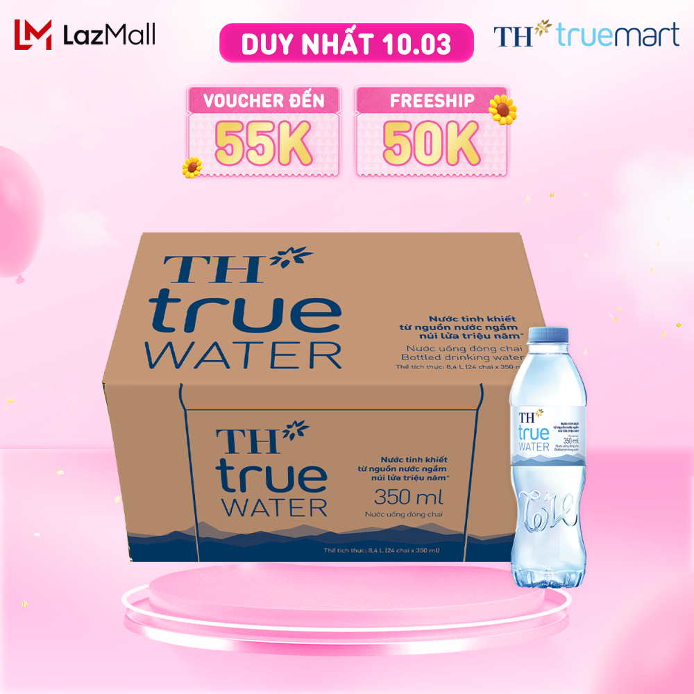 Thùng 24 chai nước tinh khiết TH True Water 350ml (350ml x 24)