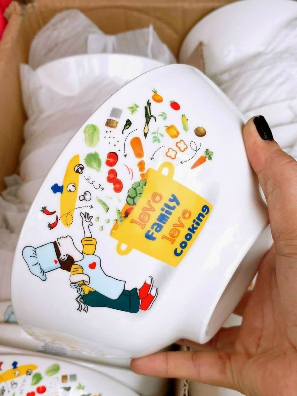🍒🍒Bộ 2 dĩa + tô sứ Họa Tiết Hoa Cổ lòng sâu - vừa sang trọng vừa mang tính mộc và cổ điển.