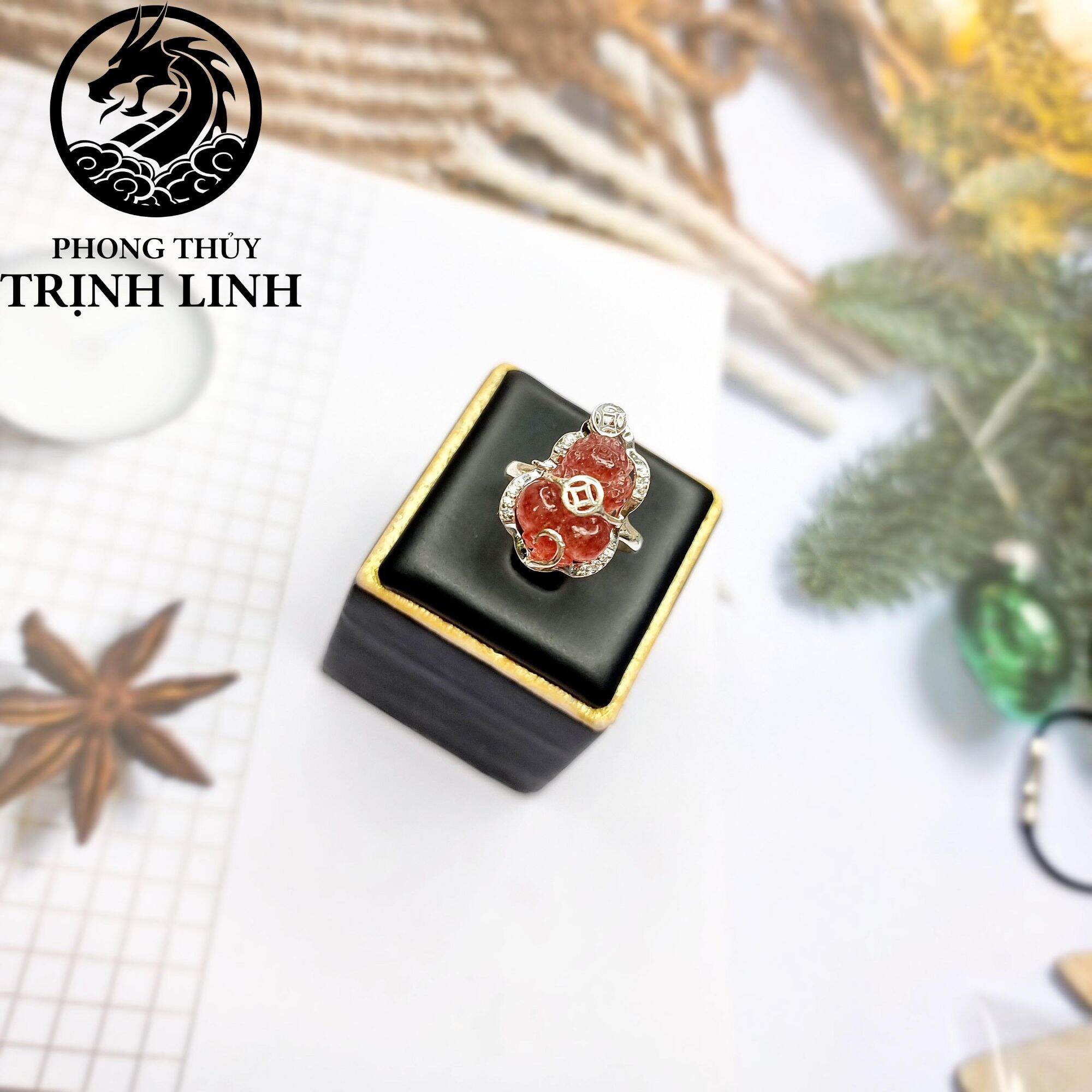 Nhẫn tỳ hưu cõng tiền thạch anh dâu tây