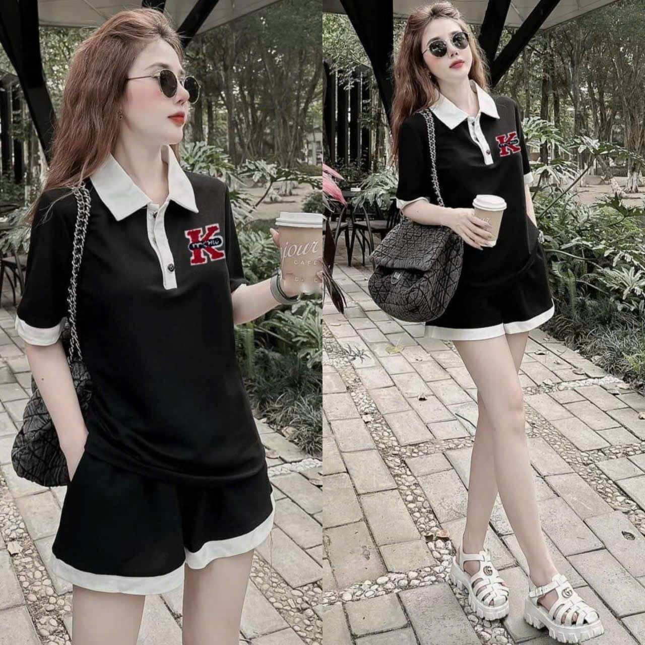 SÉT BỘ SHORT COTTON CỔ BẺ THÊU CAO CẤP