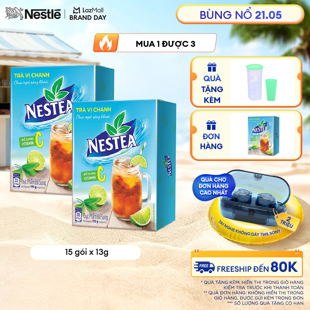[ƯU ĐÃI THÁNG 5] Combo 2 Hộp Trà vị chanh NESTEA (Hộp 15 gói x 13g)