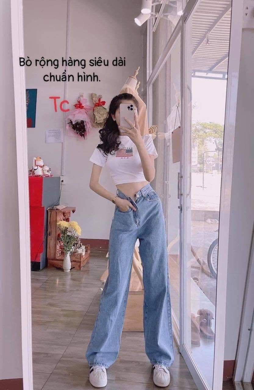 Quần jean xuông basic cạp cao siêu đẹp