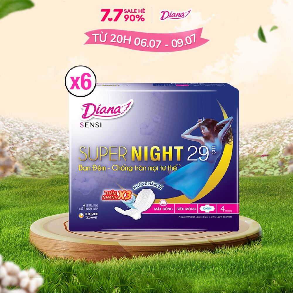 Combo 6 Băng vệ sinh Diana Sensi Ban Đêm 29cm