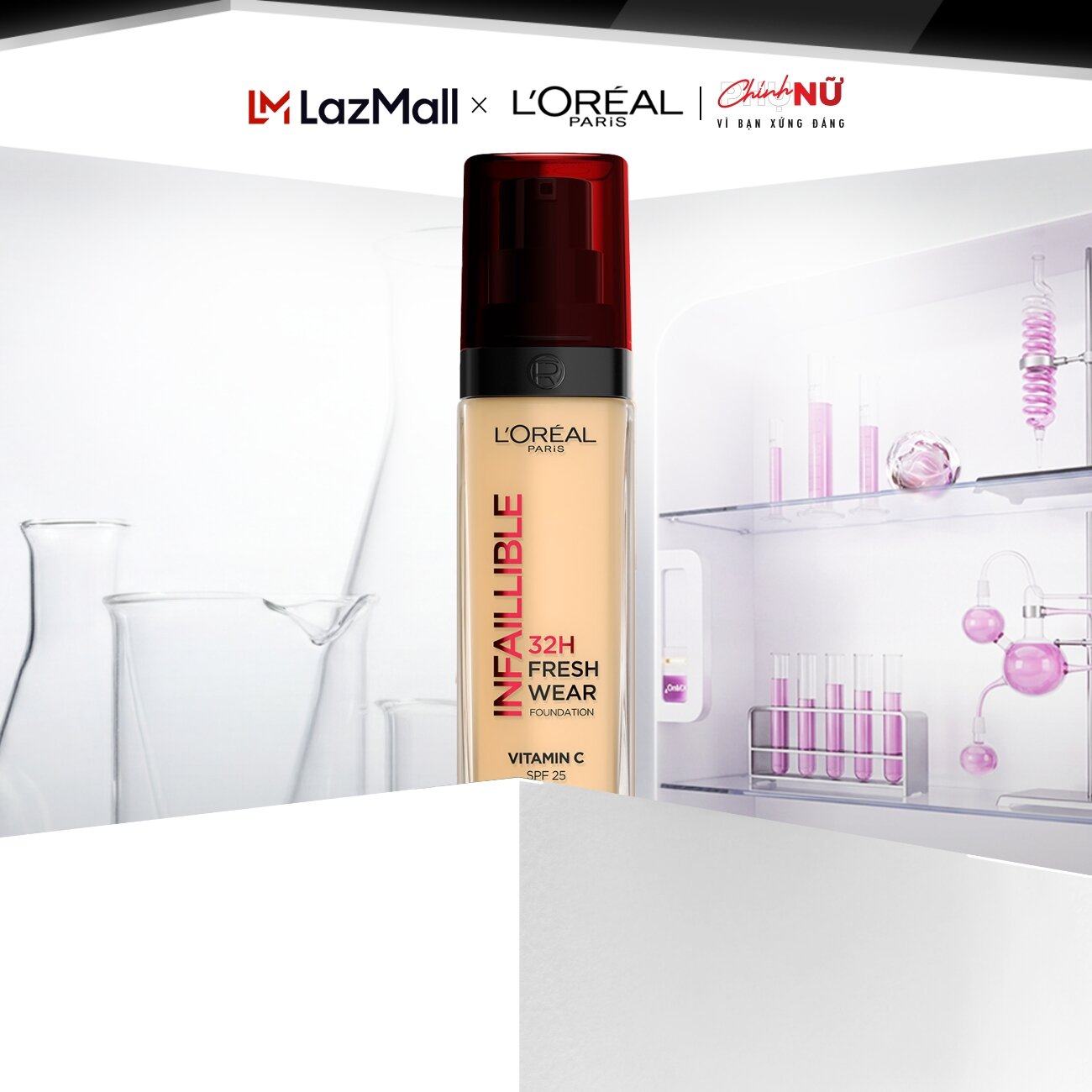 Kem nền che phủ bất bại 32H, tự nhiên như da thật L’Oréal Paris Infaillible 32H Foundation Vitamin C SPF 25 30Ml