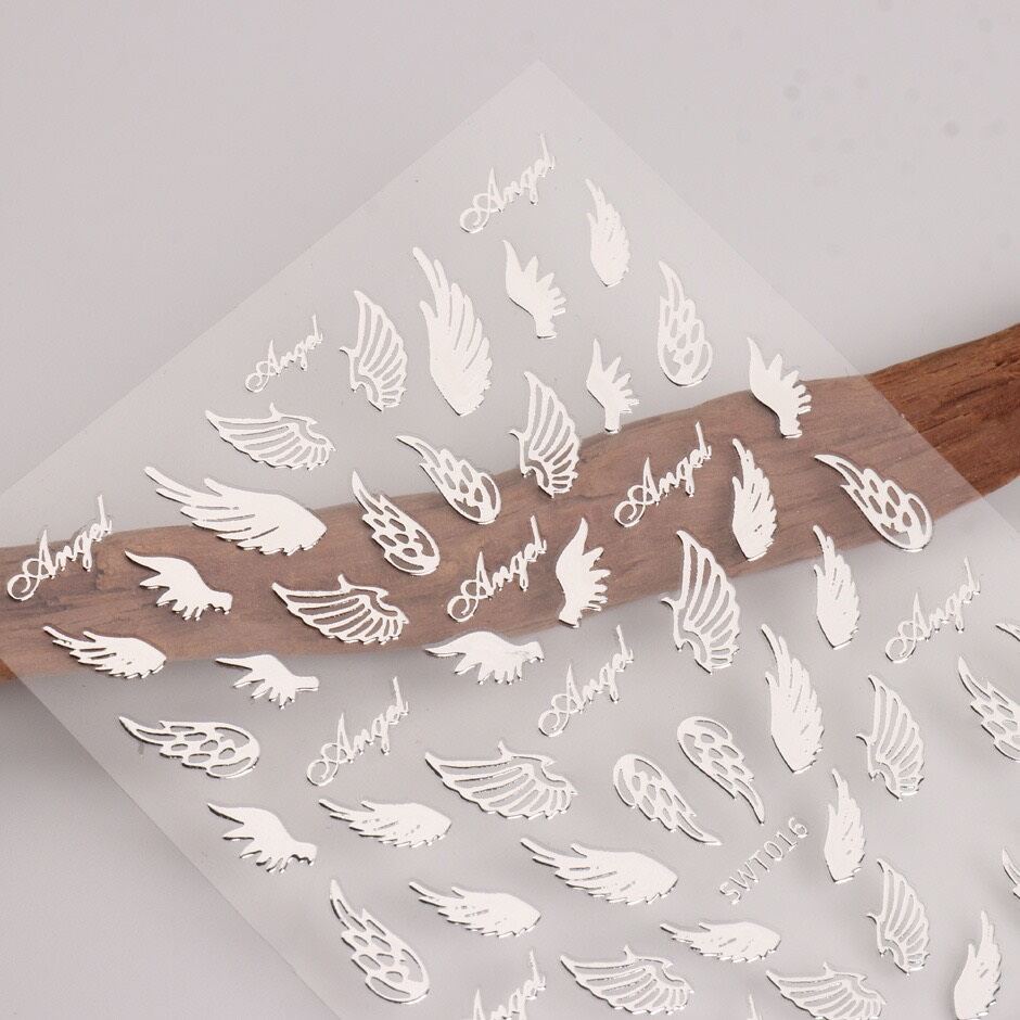 Sticker dán móng tay nail mẫu đôi cánh thiên thần silver