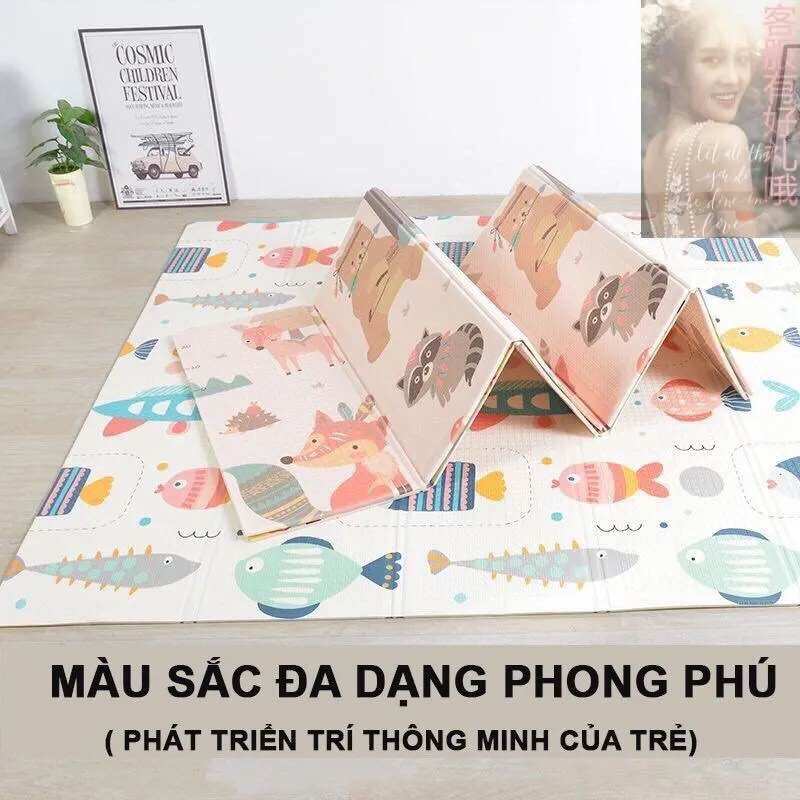 Thảm xốp cho bé XPE gấp gọn tấm lót trải sàn 2 mặt chống thấm chống trơn hàn quốc phủ silicon 1m8 2m.