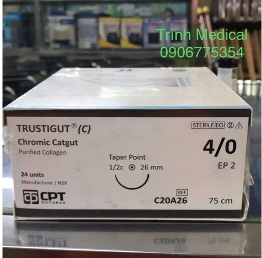 Chỉ phẫu thuật tự tiêu tan chậm cpt trustigut® chromic catgut số 4/0 - c20a26