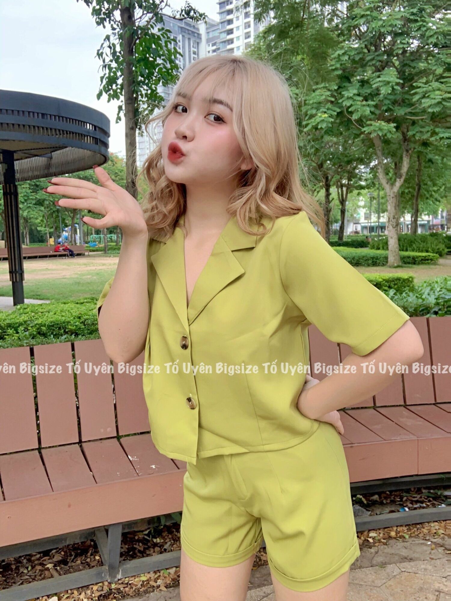 Set Bộ Vest Cộc Tay 2 Màu Đen - Xanh Cốm