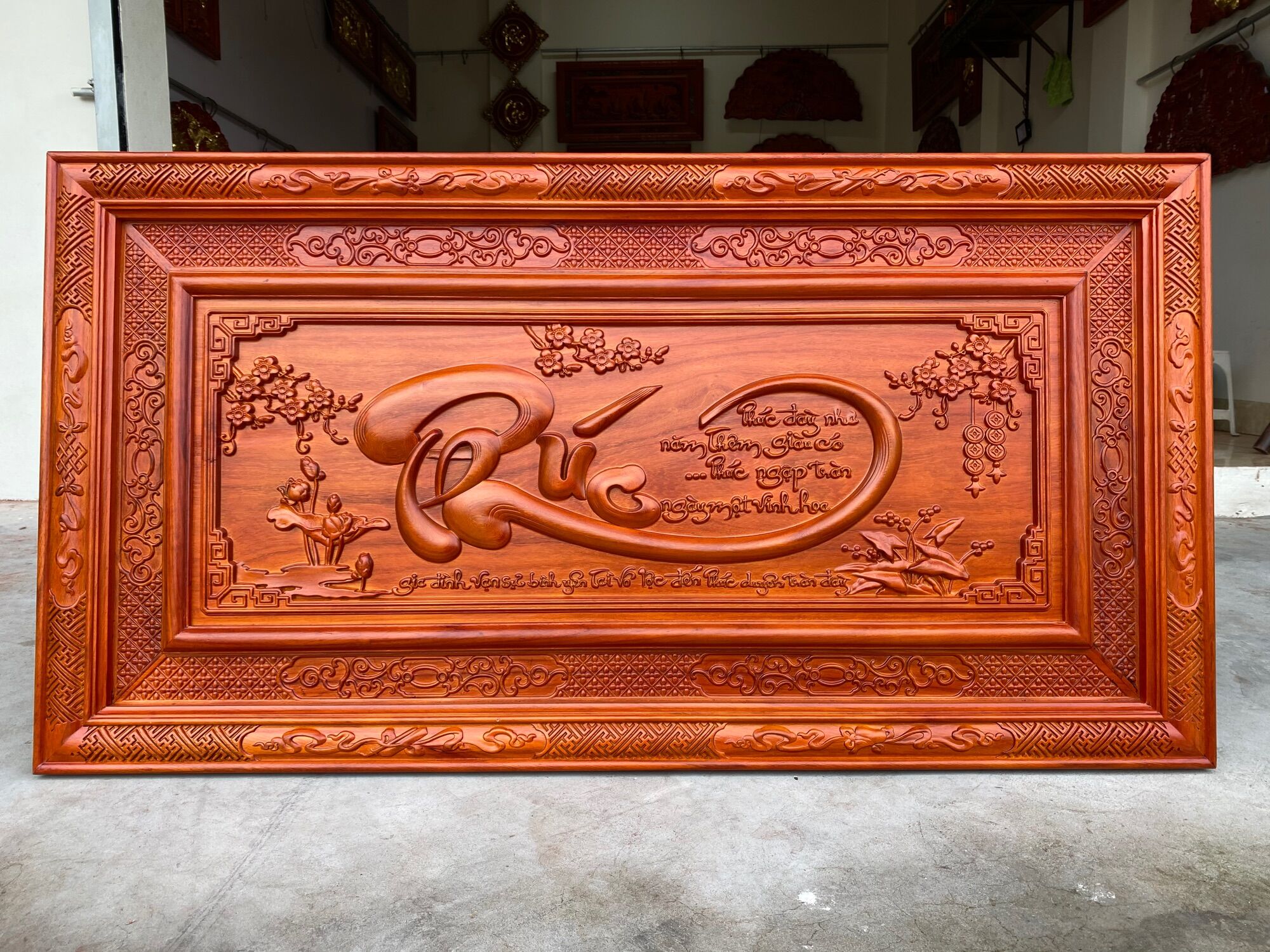 Tranh gỗ chữ phúc treo tường kích thước 67*127cm