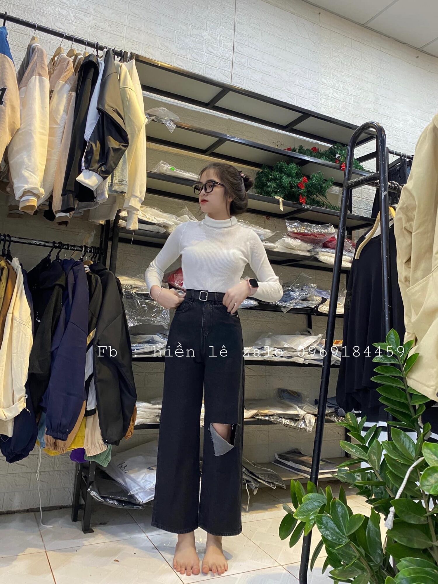 Baggy Jeans Ống Suông Rách L