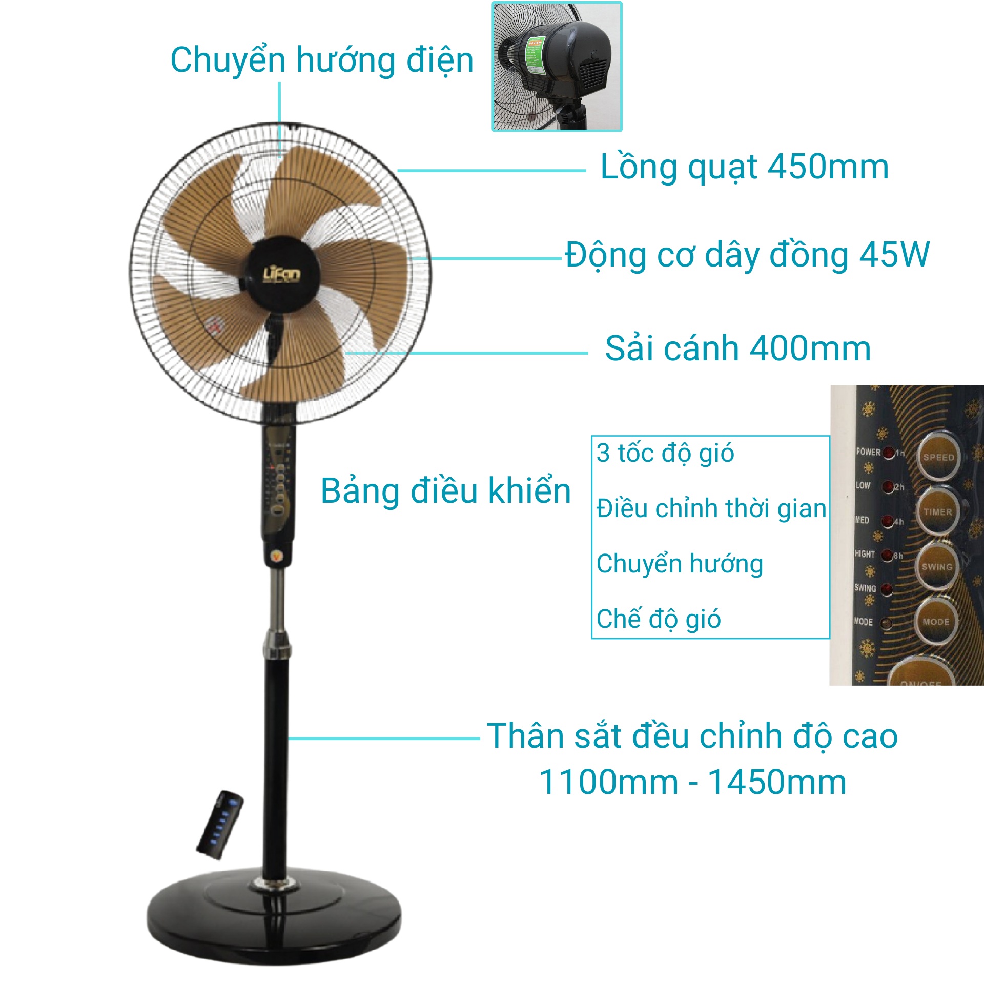 QUẠT ĐỨNG REMOTE LIFAN Đ-16RCO