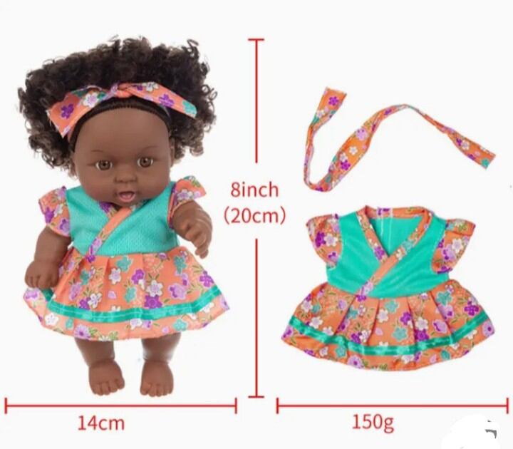 Mô hình đồ chơi Búp Bê "African doll" silicone 20cm cho Bé(Em Bé Búp Bê Châu Phi)