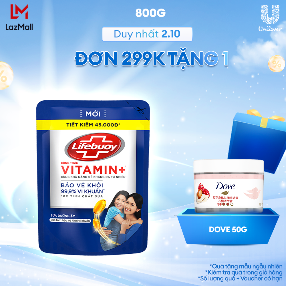 Sữa tắm Lifebuoy 800g Chăm sóc da dưỡng ẩm mềm mịn giúp bảo vệ khỏi 99.9% vi khuẩn và ngăn ngừa vi k