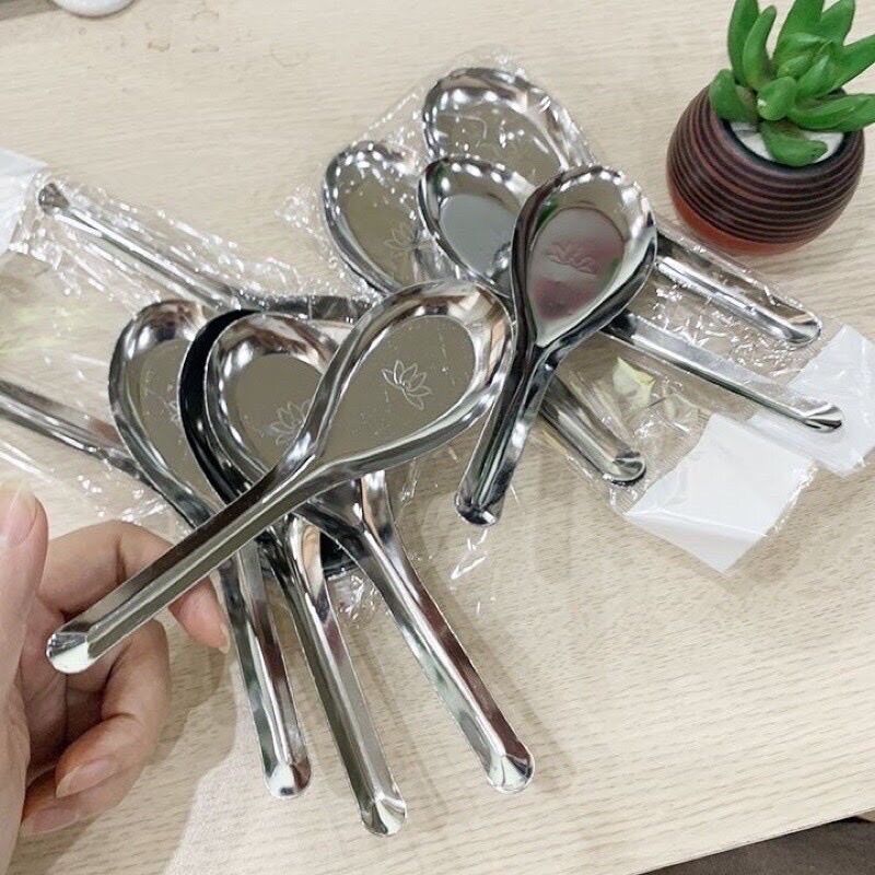 Thìa phở inox hoa sen - Thìa inox dài 15cm