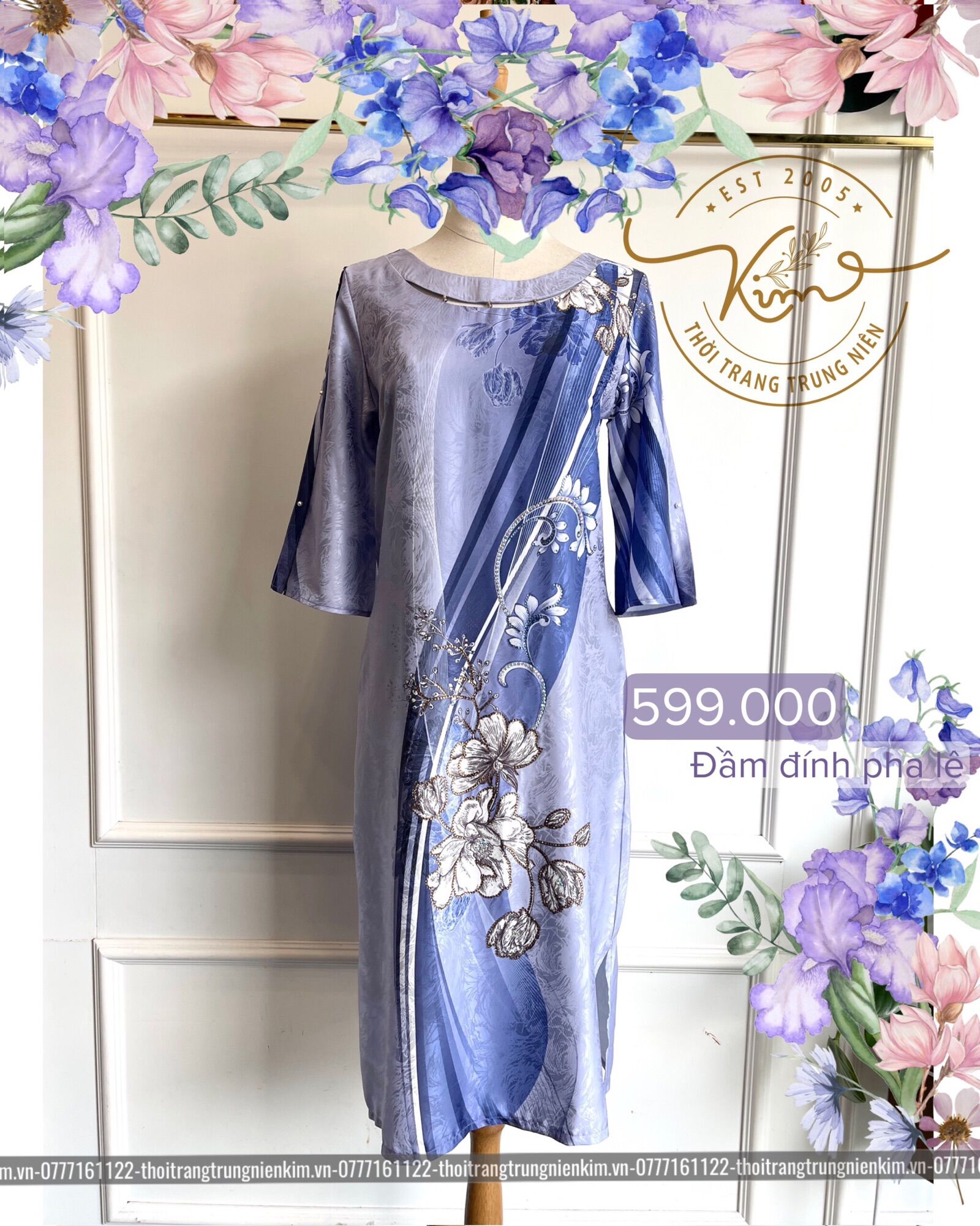 Đầm trung niên đính đá pha lê sang trọng